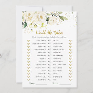 Would She Rather White Roses Bridal Shower Game Invitation