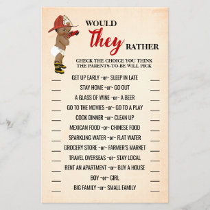 Would They Rather AA Fireman Baby Shower Game Card