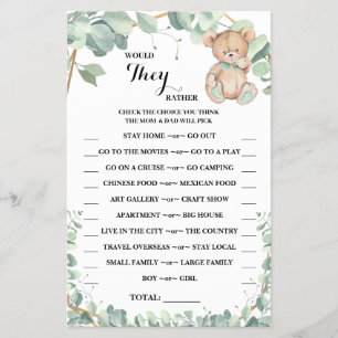 Would They Rather Bear Greenery Shower Game Card