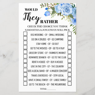 Would they rather english spanish shower game card