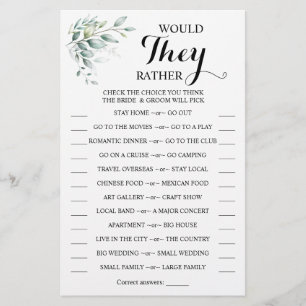 Would They Rather Eucaliptus Shower Game Card