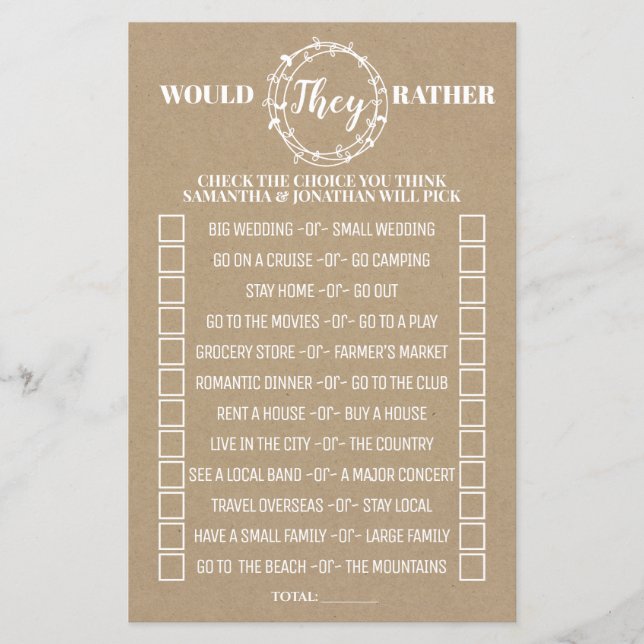 Would they rather shower english spanish game (Front)