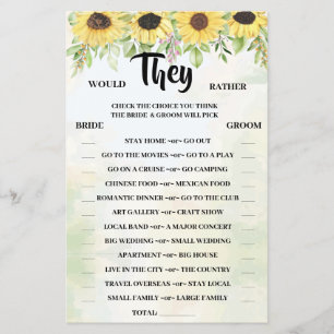 Would They Rather Sunflower Shower Game Card