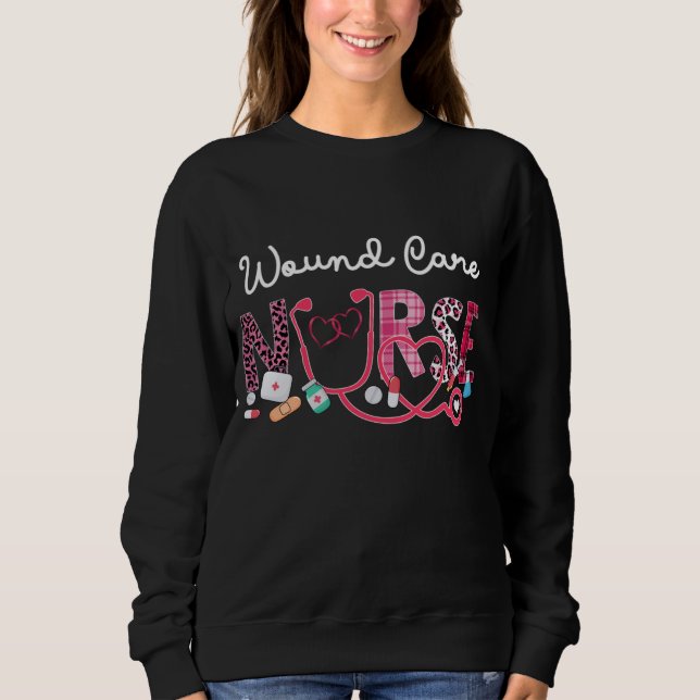 Wound Care Nurse Leopard Plaid Love Heart Stethosc Sweatshirt (Front)