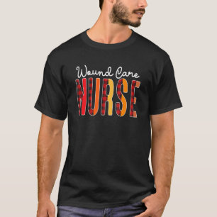 Wound Care Nurse Plaid Red Love Heart Stethoscope T-Shirt