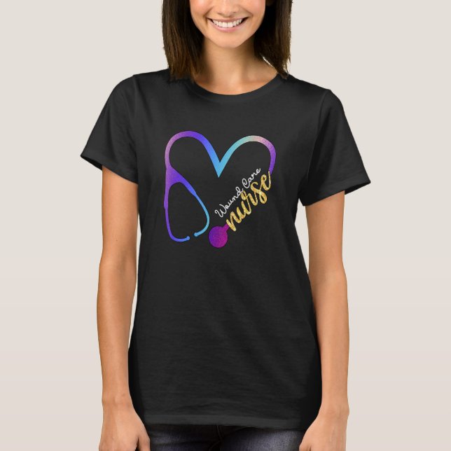 Wound Care Nurse Watercol Love Heart Stethoscope N T-Shirt (Front)