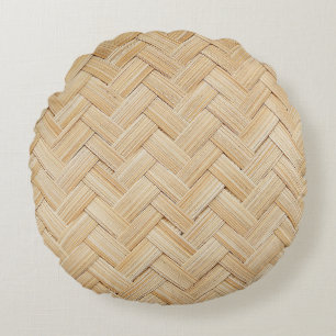 Woven Bamboo Abstract Texture Background. Round Cushion