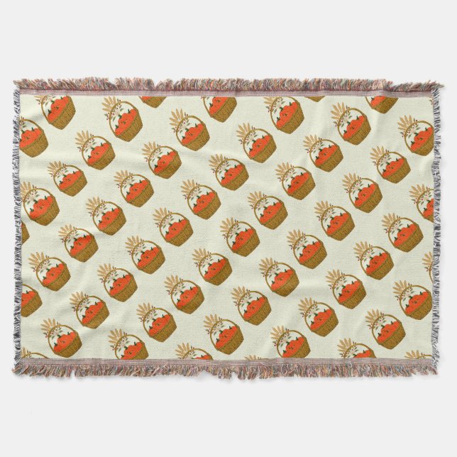 Woven🍂 Basket of Pumpkins and Autumn Wheat Throw  Blanket (Front)