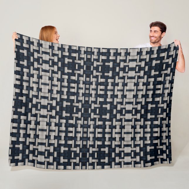 Woven Basketry Blue and Grey Blanket (In Situ)