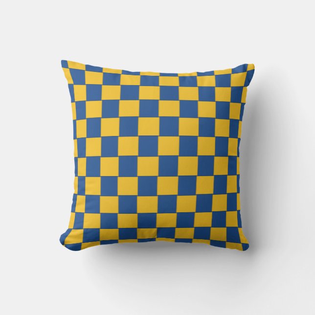 Woven Blue and Yellow Chequered Cushion (Front)