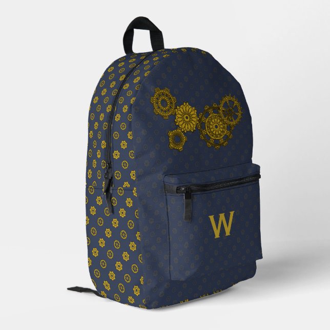 Woven Clockwork Printed Backpack (Back Corner Left)