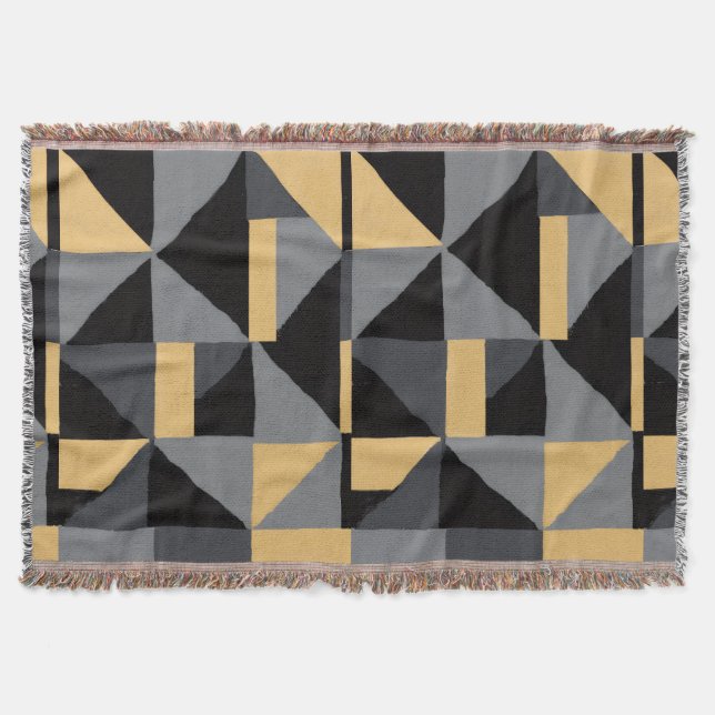Woven Geometric Blanket Black, Gray, and Gold (Front)