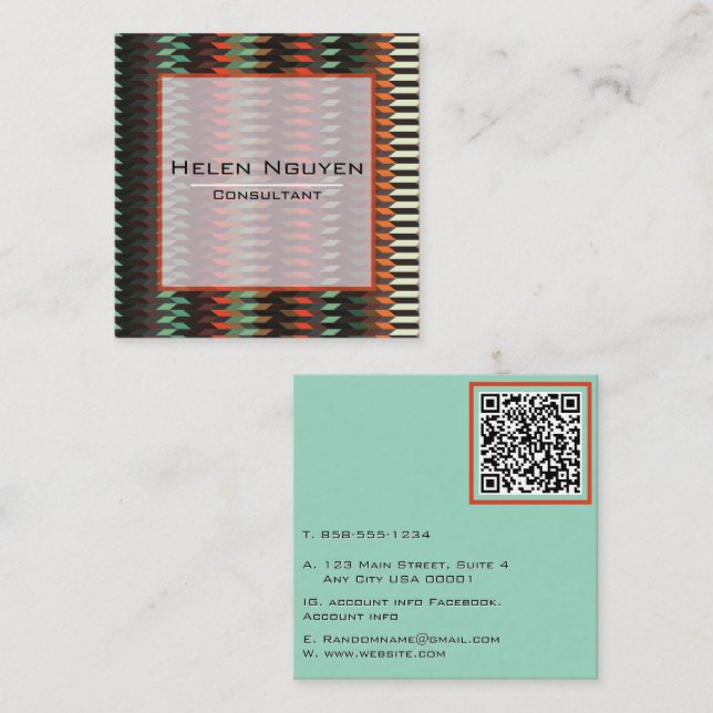 Woven Geometric Pattern QR Code Modern  Square Business Card (Front/Back)