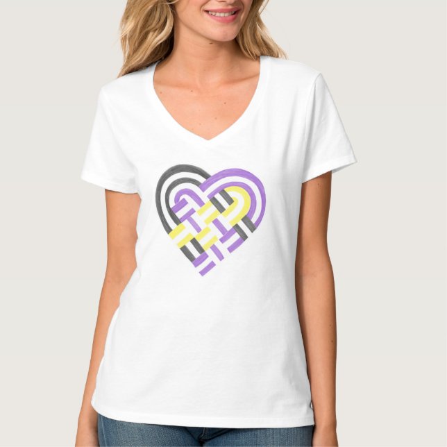 Woven Heart Nonbinary Pride Flag Purple Yellow T-Shirt (Front)