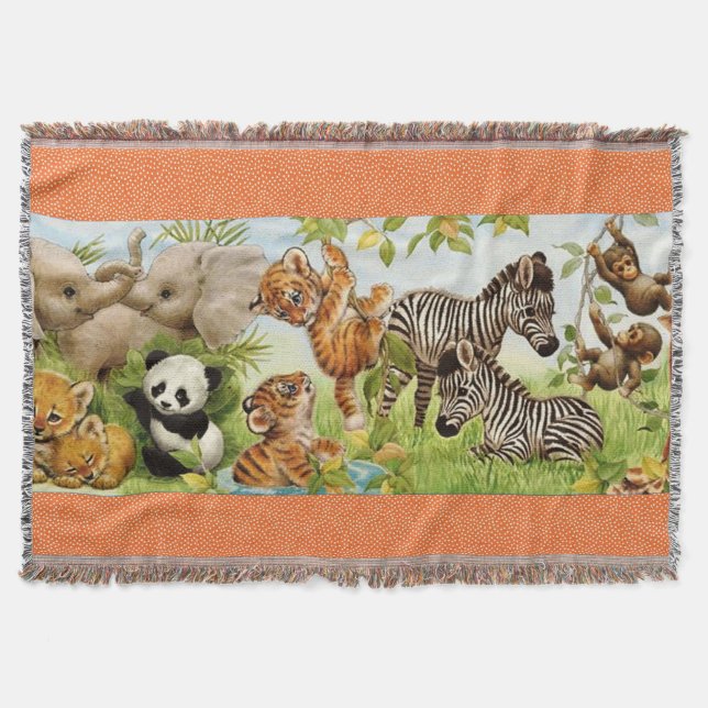 Woven Jungle Baby Custom Throw Blanket (Front)