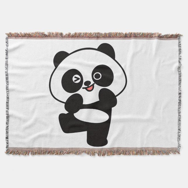 Woven Kawaii Little Panda Blanket (Front)