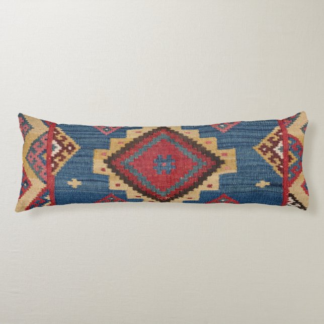Woven Kilim Colourful Royal Blue Yellow  Body Cushion (Front)