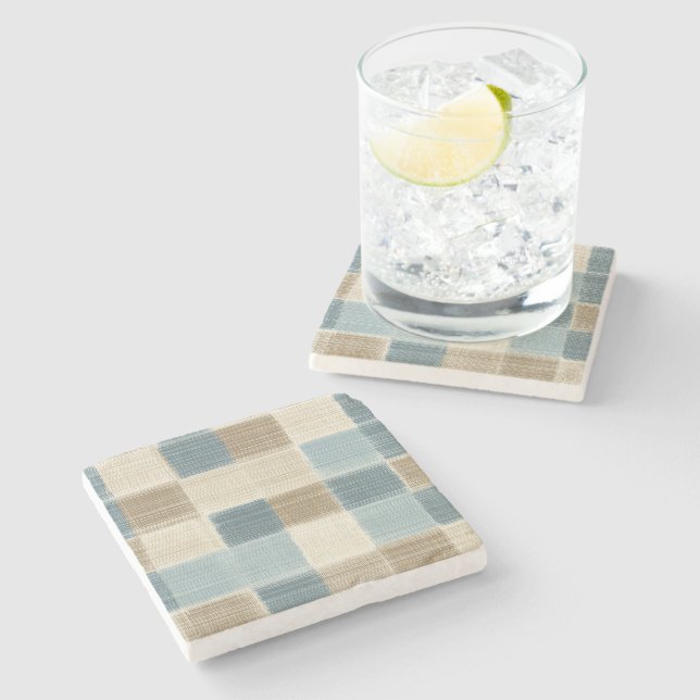 Woven Plaid Rustic Stone Coaster (Side)