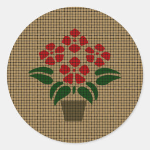 Woven Poinsetta Classic Round Sticker