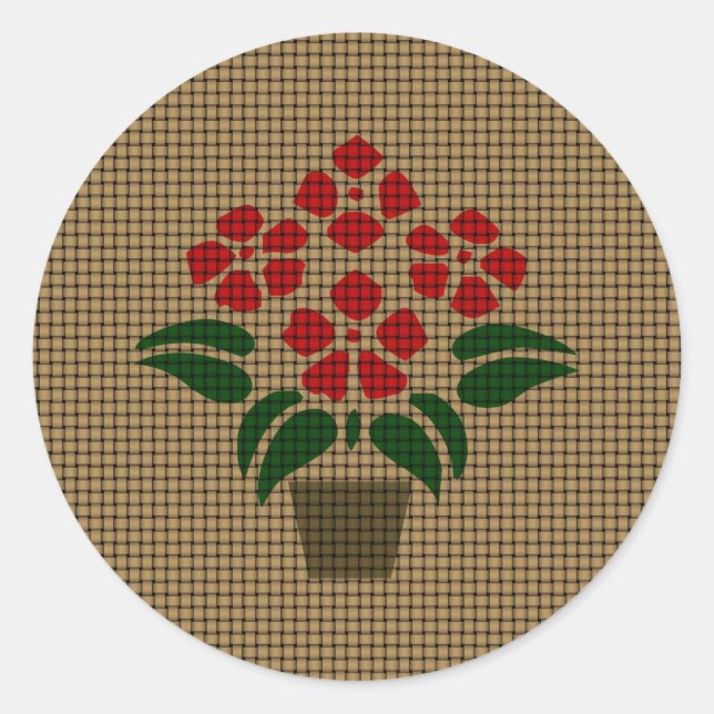 Woven Poinsetta Classic Round Sticker (Front)
