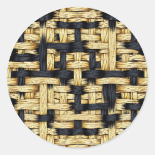 Woven Rattan Basketweave Texture Black Natural  Classic Round Sticker