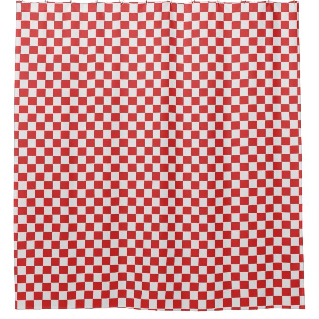 Woven Red and White Tiles Shower Curtain (Front)