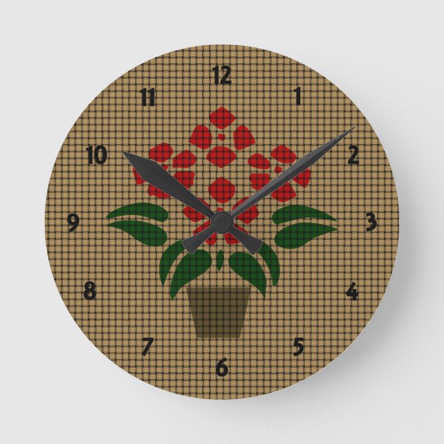 Woven Red Poinsetta Round Clock (Front)