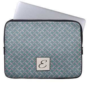 Woven Silver Rattan on Custom Teal with Monogram Laptop Sleeve