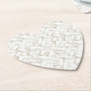 Woven white basket weave wedding paper coaster