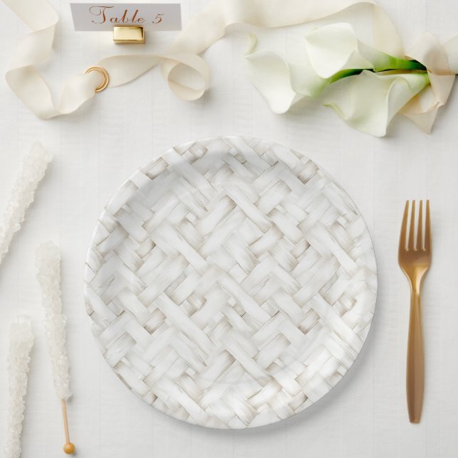 Woven white basket weave wedding paper plate (Wedding)
