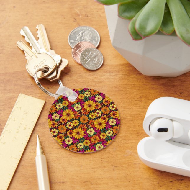 Wow! Colourful and Bright floral pattern. Key Ring (Desk)