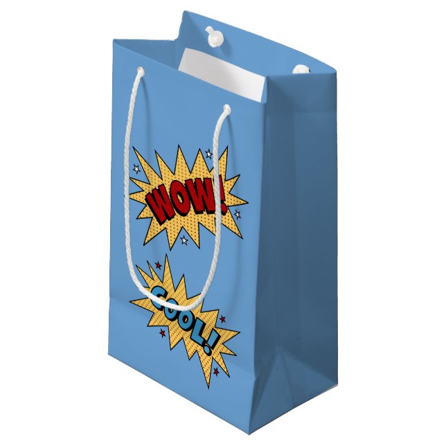 WOW COMIC BOOK STYLE FUN KIDS PARTY BLUE GIFT SMALL GIFT BAG (Front Angled)