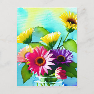 Wow Factor. Vase and Flowers. Vibrant colours Postcard