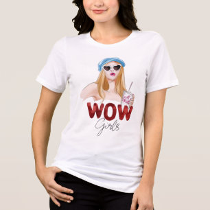 WOW Girls Glitter Fashion T-Shirt Design Trendy Tri-Blend Shirt
