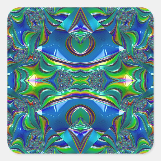 ~WOW! Glossy Blue Green Black Red ~ Square Sticker (Front)