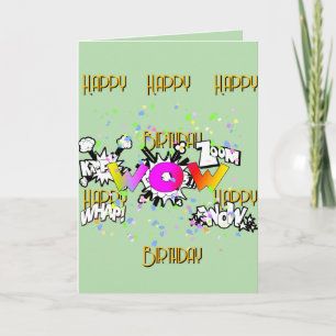 WOW! Happy Happy Birthday Lt Green Greeting Card