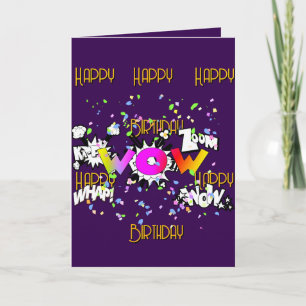 WOW! Happy Happy Birthday Purple Greeting Card