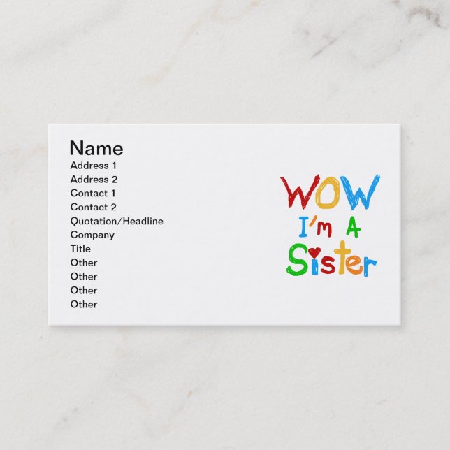 WOW I'm a Sister T-shirts and GIfts Business Card (Front)