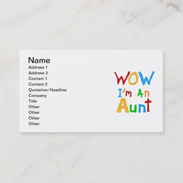 WOW I'm an Aunt T shirts and Gifts Business Card (Front)