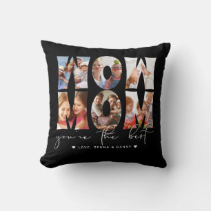 Wow Mum Quote Modern Black 6 Photo Collage Black Cushion