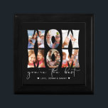 Wow Mum Quote Modern Black 6 Photo Collage Gift Box<br><div class="desc">This Mother's Day inspired custom photo collage gift box features six photos decorating the word art, "WOW MOM" and below in hand lettered modern white script typography it reads "you're the best" with personalised names to sign accented by hearts on a black background. Show your mother you love her and...</div>