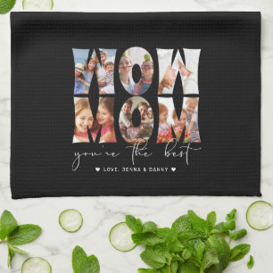 Wow Mum Quote Modern Black 6 Photo Collage Tea Towel
