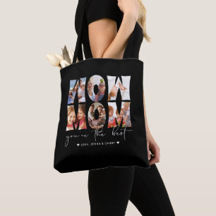 Wow Mum Quote Modern Black 6 Photo Collage Tote Bag