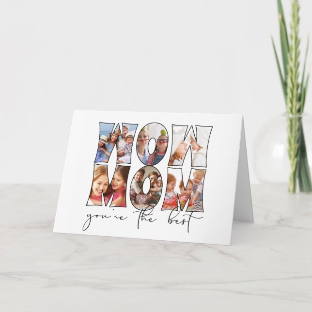 Wow Mum Quote Modern White 6 Photo Collage Holiday (Front)