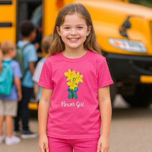 Wow Pink with Yellow Daffodils Flower Girl  T-Shirt