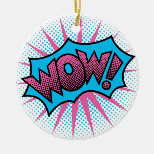 Wow Text Design Ceramic Tree Decoration