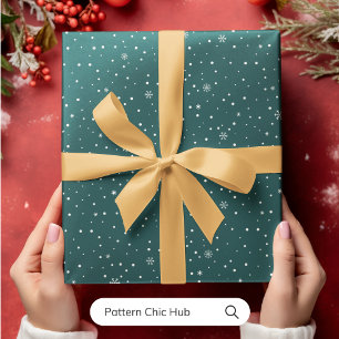 WP05 Snowflake Christmas Green Modern Elegant Wrapping Paper