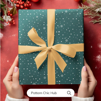 WP05 Snowflake Christmas Green Modern Elegant Wrapping Paper