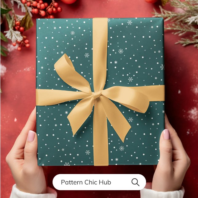 WP05 Snowflake Christmas Green Modern Elegant Wrapping Paper (Creator Uploaded)