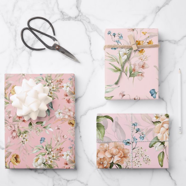 WP | Dutch Still Life Florals on Pale Pinks Wrapping Paper Sheet (Front)